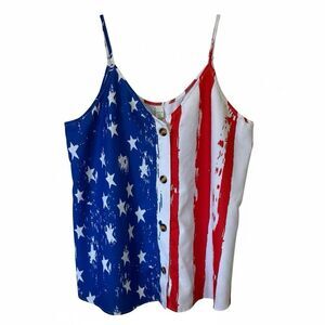 Persun Brand Women's Patriotic Tank Button Front Adjustable Straps XL